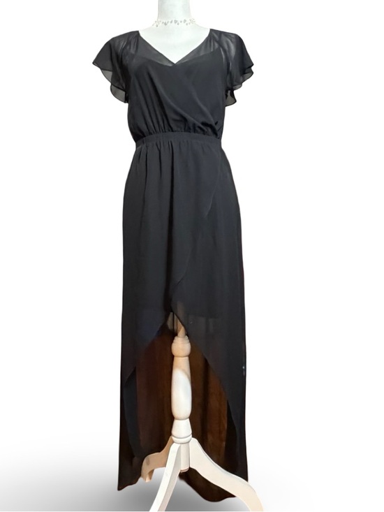 Express Dresses & Skirts - Express Black Chiffon Hi-Low Faux Wrap Dress XS/TP